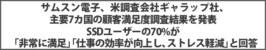 サムスン電子、米調査会社ギャラップ社、主要7カ国の顧客満足度調査結果を発表 SSDユーザーの70%が「非常に満足」「仕事の効率が向上し、ストレス軽減」と回答